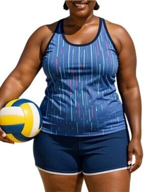 Aleumdr Plus Size 2XL Tankini Set 3-Piece Swim Tank Top Sports Bra Boyshorts